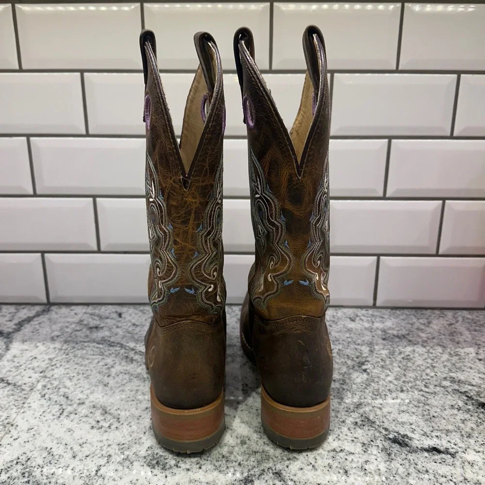 Double H Womens DH5477 Brown Leather Safety Toe Western Work Boots 7.5 M USA - Picture 4 of 14